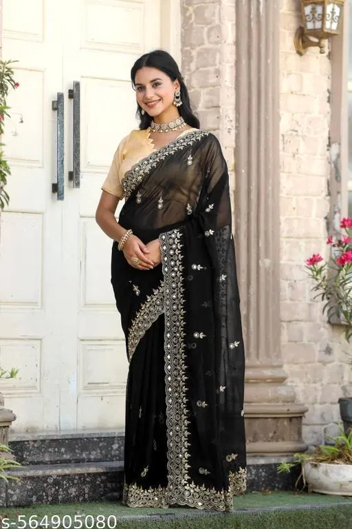 Saree for Women (Black, Free Size)