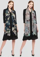 Poly Chiffon Printed Scarves for Women, Multicolor, Pack of 2