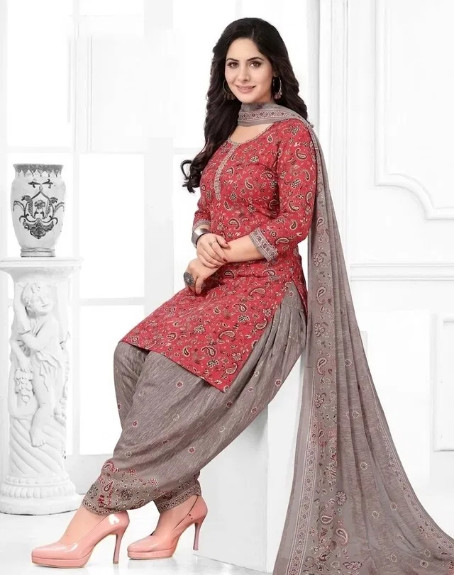 Crepe Floral Punjabi Suit for Women (Pink, Pink)