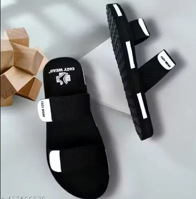 A To z Strap Men Sliders (Black, 7)
