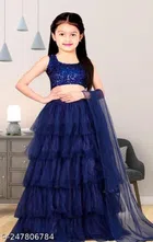 Net Solid Lehenga Choli with Dupatta for Girls (Navy Blue, 1-2 Years)