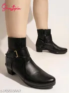 Shoetopia Solid Block Heeled Boots Black 