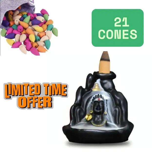 Poly Resin Shiva Murti Showpiece with 21 Pcs Backflow Smoke Cones (Black, Set of 1)