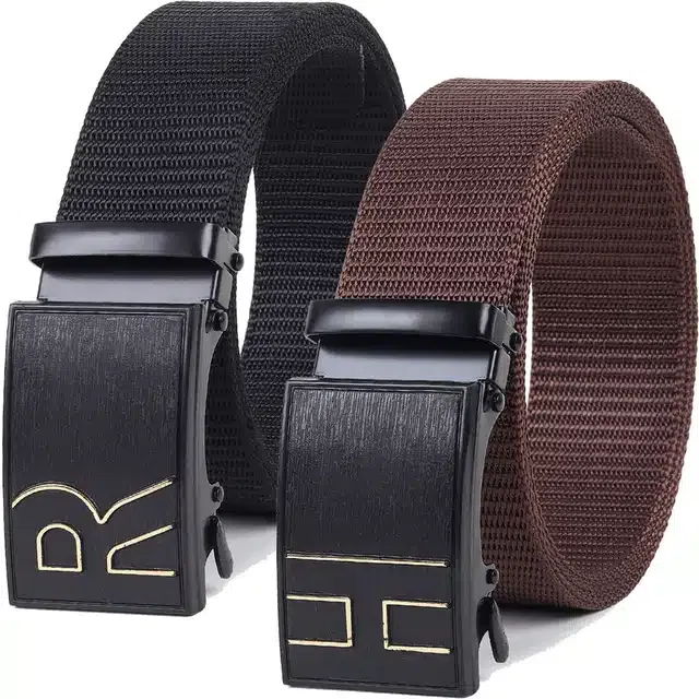 Casual Nylon Belts for Men (Black & Brown, Pack of 2)