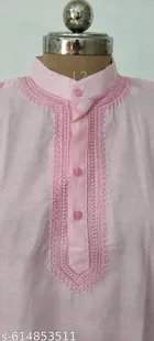 Cotton Solid Kurta Set for Men, White & Pink 