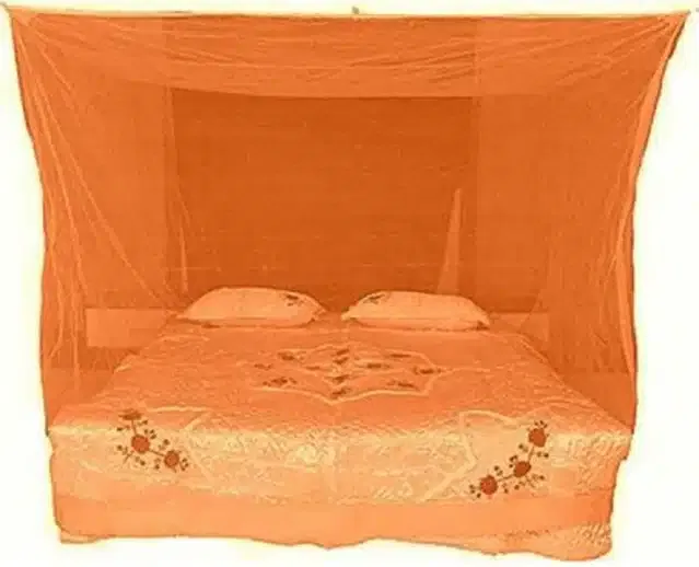 Polyester Double Bed Mosquito Net (Orange, 6x6 feet)