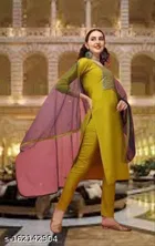 Cotton Blend Embroidered Kurta with Pant & Dupatta for Women 