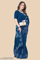 Georgette Embroidered Saree for Women, Teal 