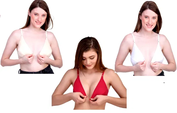 Cotton Blend Solid Non-Padded Front Open Bras for Women (Multicolor, 36) (Pack of 3)