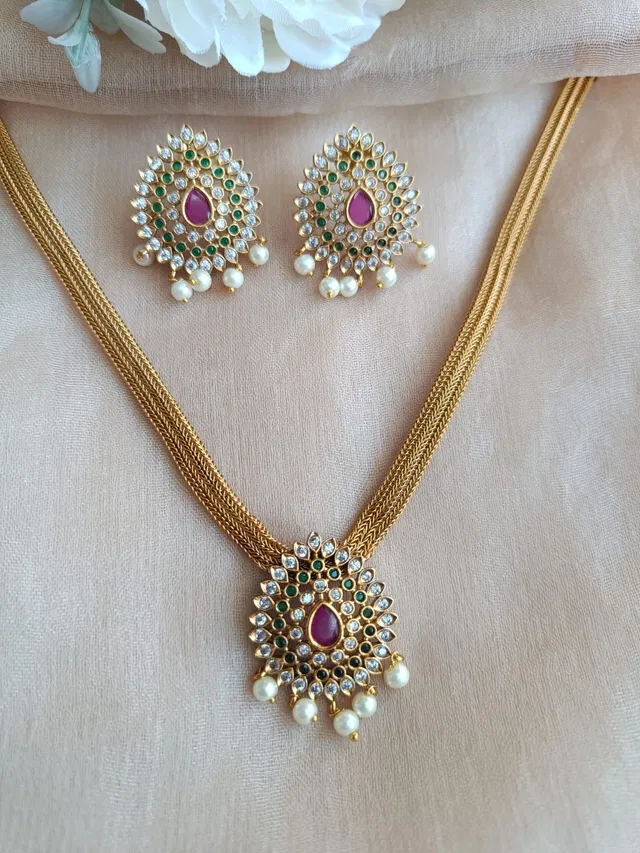 Gold-plated Brass Jewellery Set for Women (Lime, Free Size)