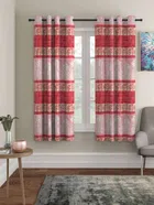 Polyester Curtain for Window (Red, 5x4 Feet) (Pack of 2)