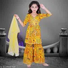 Dupion Silk Kurta Sets for Girls (Yellow, 2-3 Years)