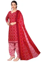 Cotton Blend Floral Kurti with Pant & Dupatta for Women 