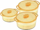 Combo of 750 ml, 1000 ml & 1500 ml Casserole with Lid (Gold & Off White, Pack of 3)
