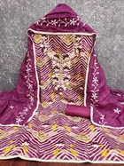 Chanderi Cotton Embroidered Unstitched Suit Fabric, Purple