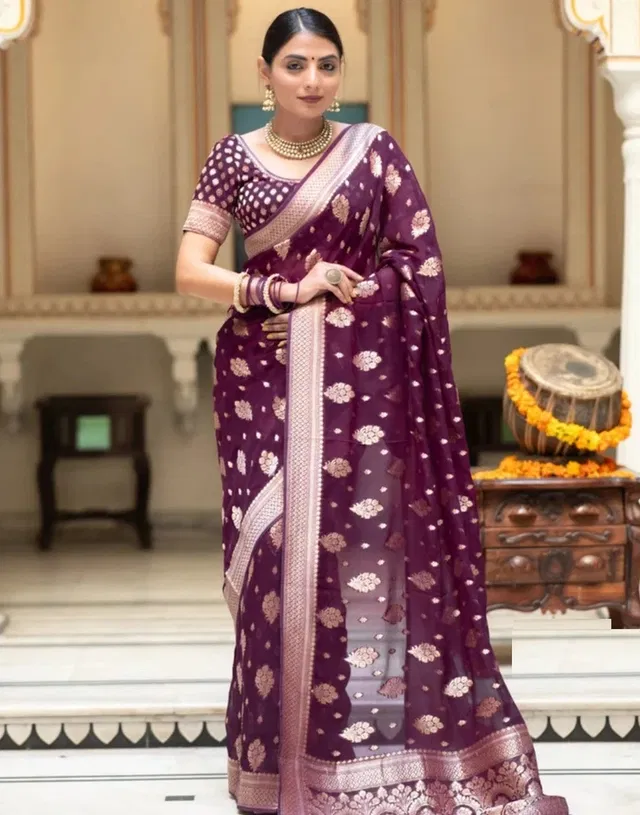 Banarasi Purple Art Silk Printed Saree for Women