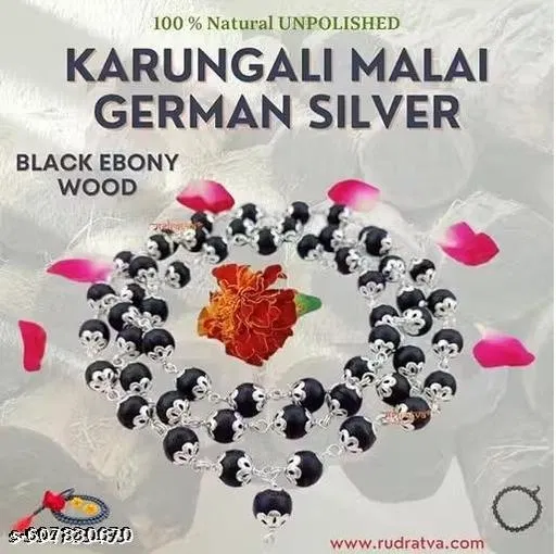 Karungali Malai Original Ebony Wood Beads Mala for Men (Black)