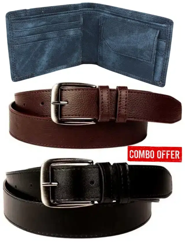 Synthetic Wallet with Belts for Men (Multicolor, Pack of 3)