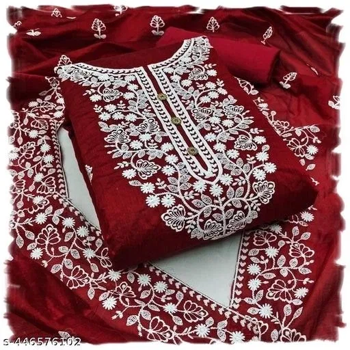 Cotton Unstitched Suit for Women (Maroon, Free Size)