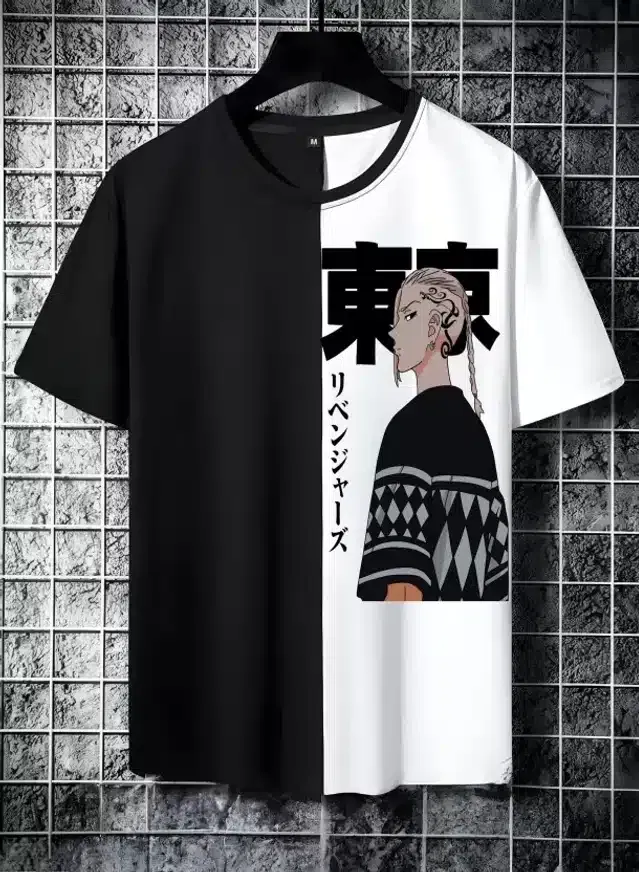 Half Sleeves T-Shirt for Men (Black & White, S)