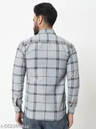 Cotton Blend Checked Shirts for Men, Grey 