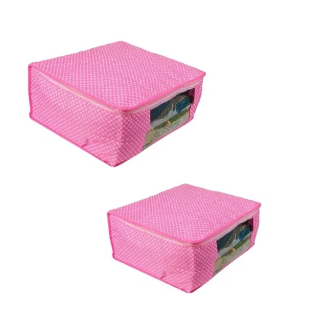 Cotton Zip Closure Saree Covers (Pink, Pack of 2)