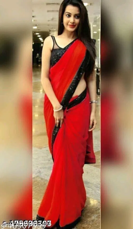 Georgette Saree for Women, Red (5.5 M)