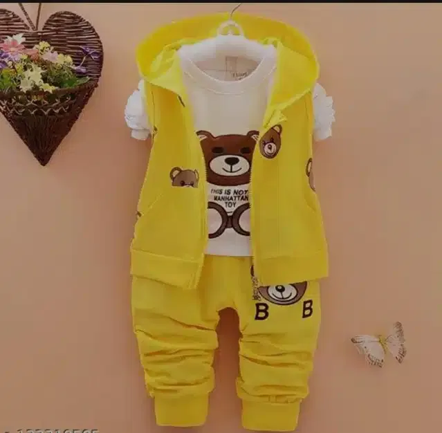 Hosiery 3 Pcs Clothing Set for Kids (Yellow & White, 12-18 Months)