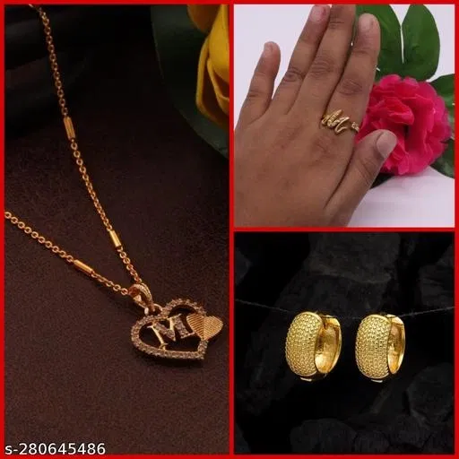 Combo of Alloy Pendant with Ring & 1 Pair Earrings for Women (Multicolor, Set of 3)