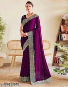 Chiffon Solid Saree For Women, Purple