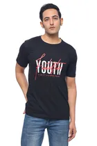 Round Neck Printed T-Shirt for Men (Black, M)