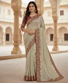Bollywood White Chiffon/Satin Embroidered Saree for Women