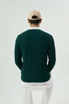 Cotton Blend Colorblocked Sweatshirt for Men, Green 