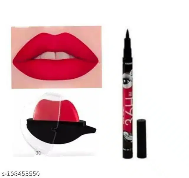Combo of Apple Shape Lipstick with Eyeliner (Red & Black, Set of 2)