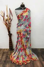 Kanooda Prints Georgette Women Saree With Un-stitched Blouse 