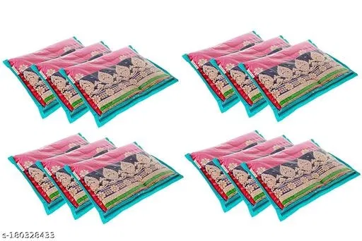 KANUSHI® Set of 12 Pc Transparent Plain Non Woven Fabric Saree Cover/Bag with Zip Combo (Light Green)