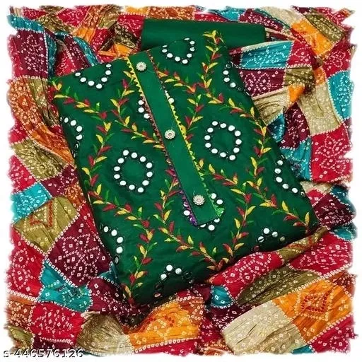 Cotton Unstitched Suits for Women (Green, Free Size)