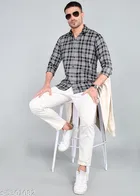 Cotton Blend Checked Shirts for Men, Black 