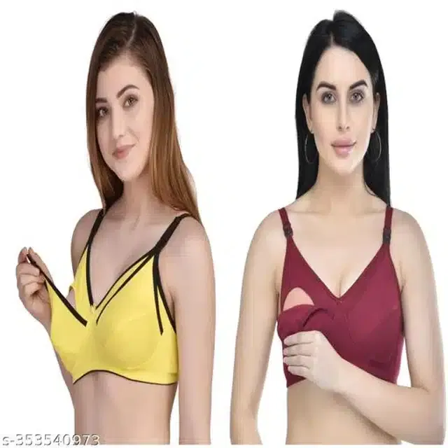 Polycotton Feeding Bra for Women (Assorted, 34C) (Pack of 2)