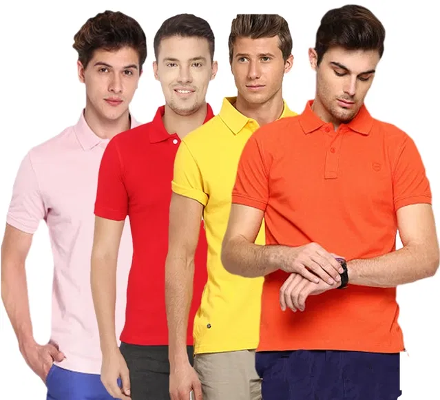 Polo Solid T-shirt Pack of 4 for Men (Multicolor, M)