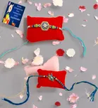 Metal 2 Pcs Rakhi with Greeting card, Roli 