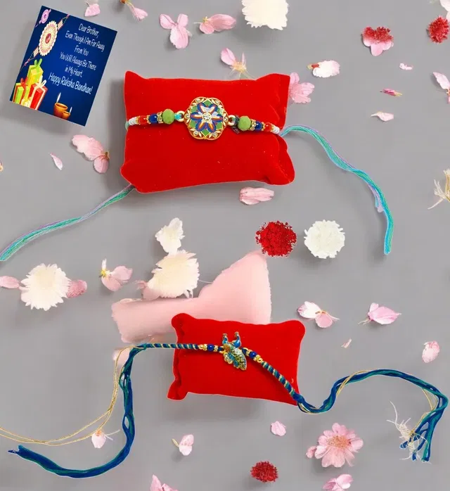 Metal 2 Pcs Rakhi with Greeting card, Roli (Multicolor, Set of 1)