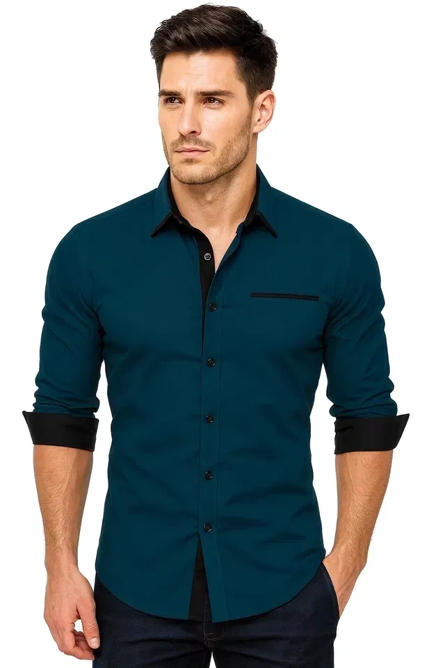 Full Sleeves Shirt for Men (Teal, XXL)