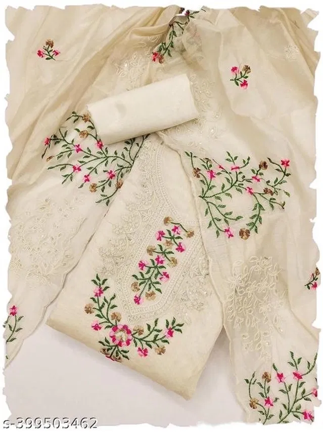 Embroidered Unstitched Suit for Women (Beige, 2.25 m)