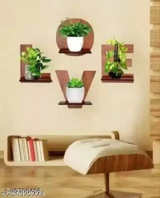 Love 2Wooden Wall Hanging ,Brown, Pack of 4