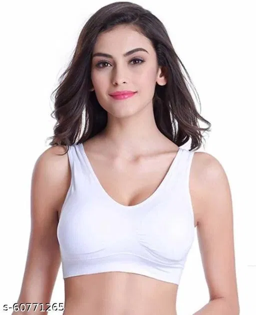 Viscose Spandex Sports Bra for Women, White (32B)