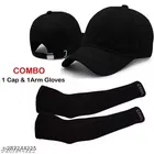 Cotton Blend Baseball Cap With Arm Sleeves, Black, Pack of 2