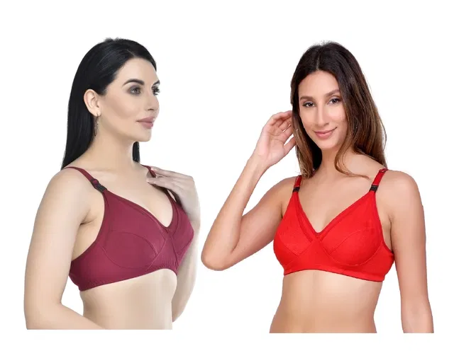 Cotton Blend Solid Non Padded Feeding Bras for Women (Multicolor, 38) (Pack of 2)
