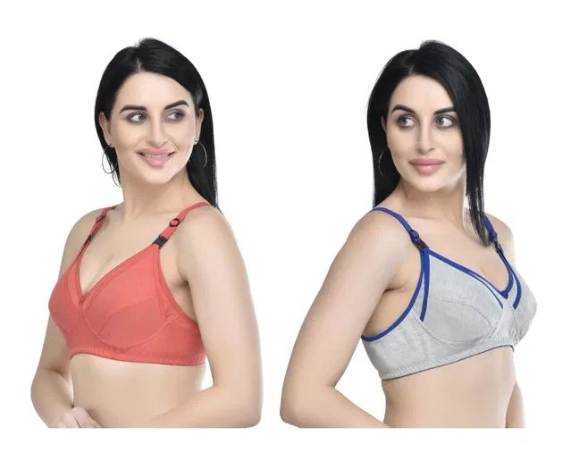 Cotton Blend Solid Non Padded Feeding Bras for Women (Multicolor, 3XL) (Pack of 2)