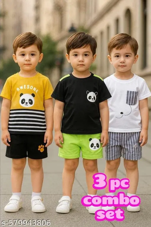 Hosiery Cotton Printed Clothing Set for Kids, Multicolor, Pack of 3 (7-8 Years)